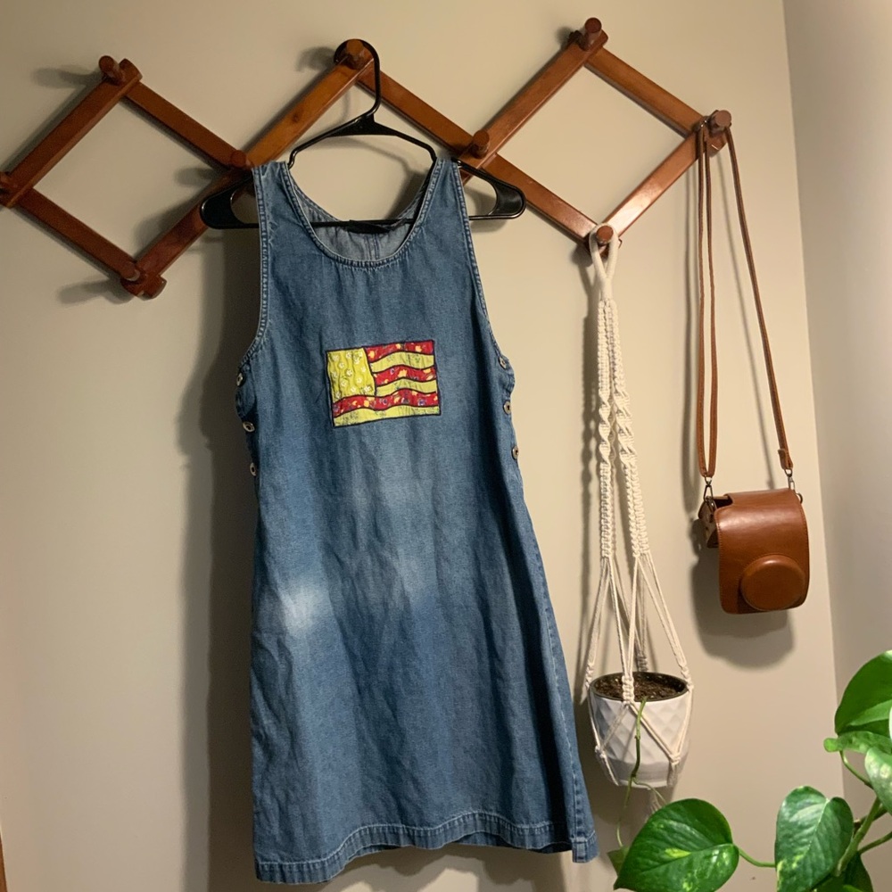 CB Casual Denim Midi Dress with Flag Patch